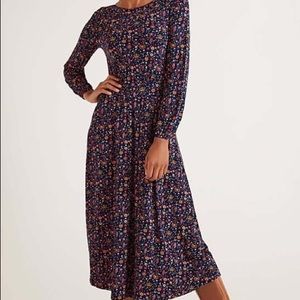 Boden Navy Crown Ditsy Sasha Pocket Long-Sleeve Dress size 2
